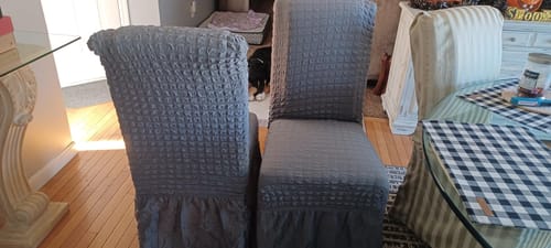 Customer photo review of 2023 Turkish Bubble Frill Chair Covers : Beige