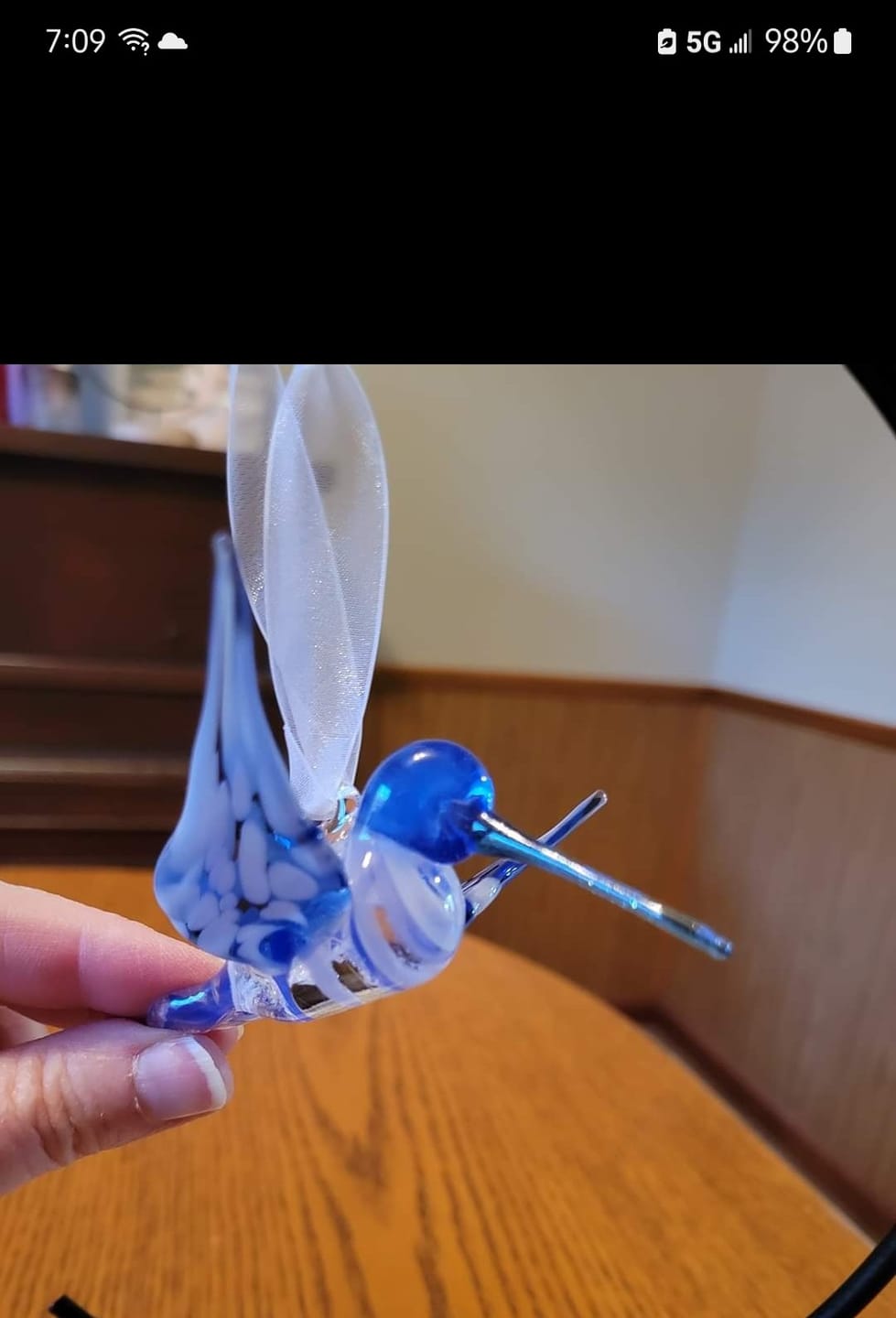 Customer photo review of Blue Glass Hummingbird with Infused Ash