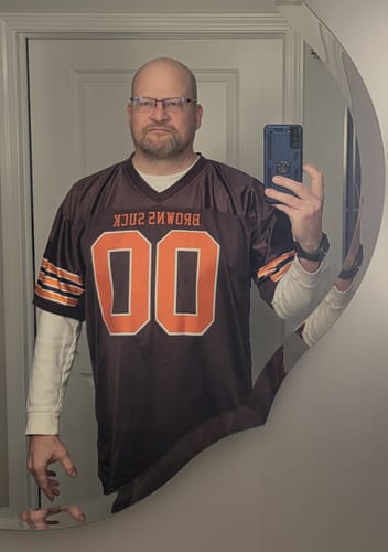 Customer photo review of Custom Brown Orange-White Mesh Authentic Football Jersey
