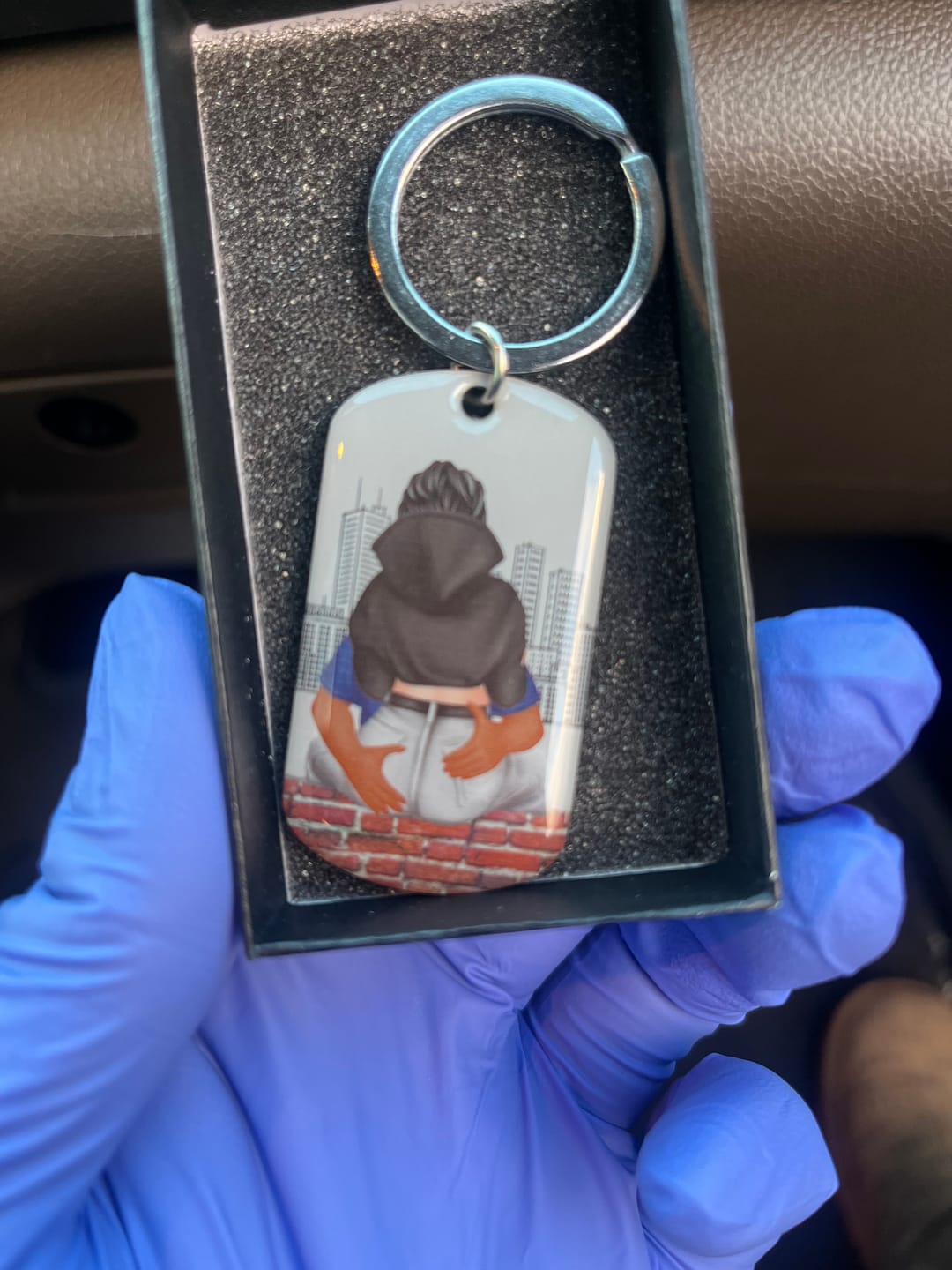 Customer photo review of Drive Safe - Personalized Engraved Stainless Steel Keychain