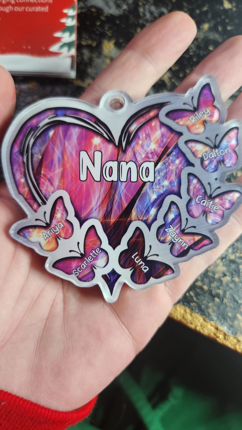 Customer photo review of Sparkling Grandma- Mom Heart Butterfly Kids, Multi Colors Personalized Ornament
