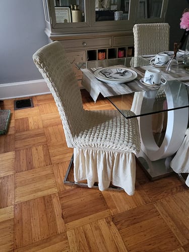 Customer photo review of 2023 Turkish Bubble Frill Chair Covers : Beige