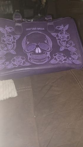 Customer photo review of Just Love Skulls Embroidered Handbag