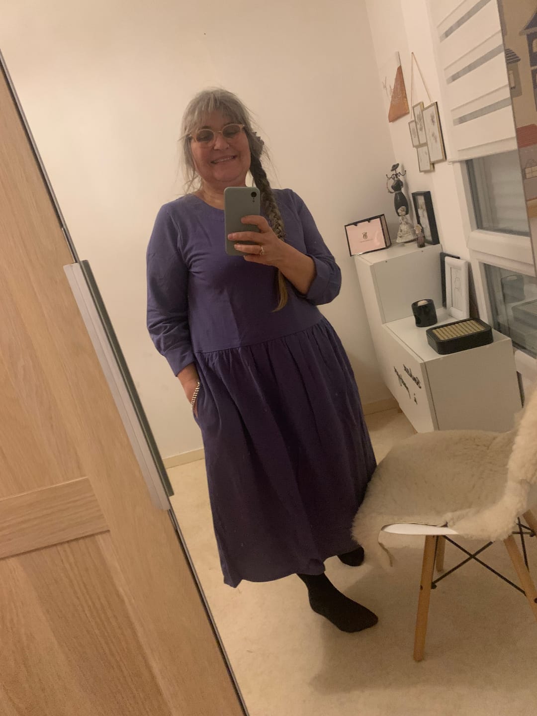 Customer photo review of Robe Agnès - Piqué de coton bleu lavande