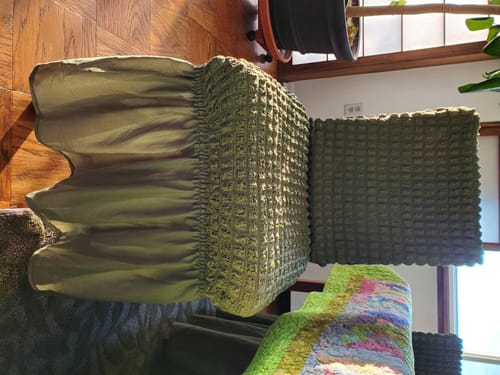Customer photo review of 2023 Turkish Bubble Frill Chair Covers : Beige