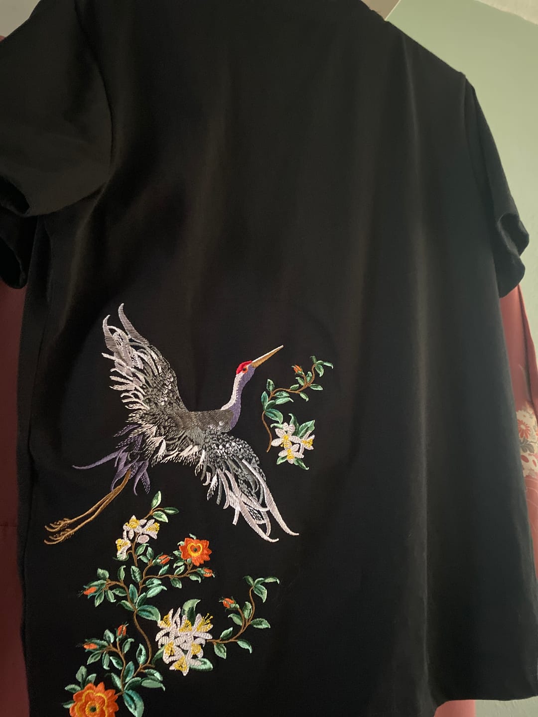 Customer photo review of Butterfly & Crane Embroidery T-shirt