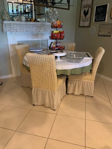 Customer photo review of 2023 Turkish Bubble Frill Chair Covers : Beige