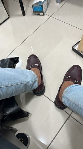 Customer photo review of Penny Loafer Horsebit Buckle - Red Burgundy Pebble Grain Leather (Combat Sole)