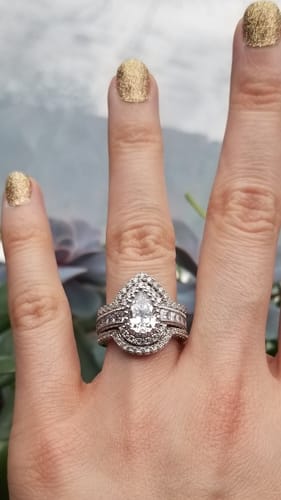 Customer photo review of Halo Milgrain Pear CZ Ring in Sterling Silver