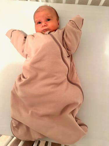 Customer photo review of Zip Sleep Sack With Sleeves 2.5 TOG - Smoky Pink