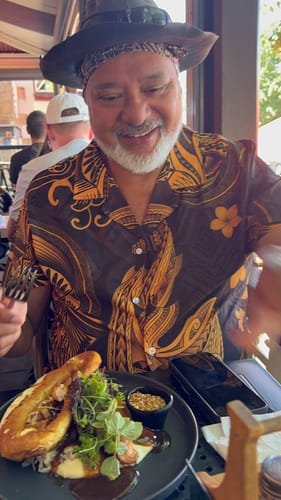 Customer photo review of Polynesia Couples Matching Tank Maxi Dress And Hawaiian Shirt Plumeria Beige Curves LT7