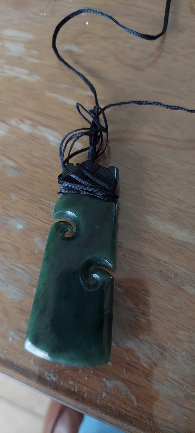 Customer photo review of Genuine NZ Greenstone Toki Necklace with Koru