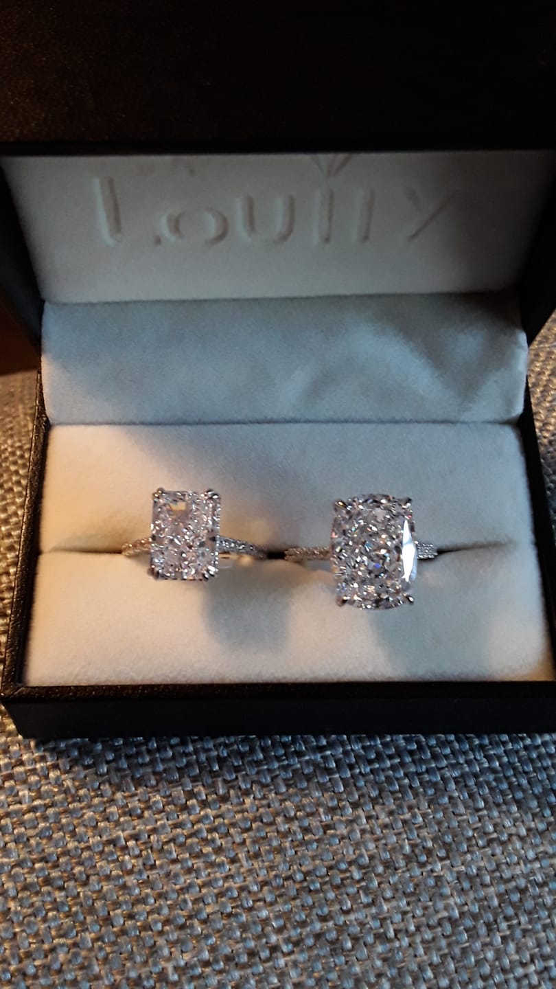 Customer photo review of Louily Exclusive Crushed Ice Cushion Cut Engagement Ring For Women In Sterling Silver