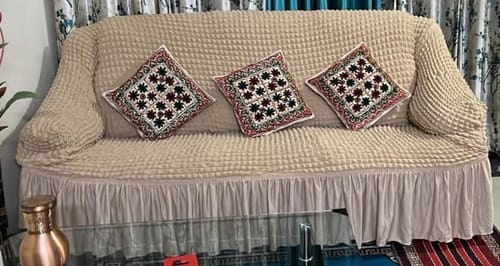 Customer photo review of 2024 Turkish Bubble Frill Sofa Covers : Beige