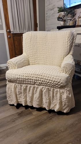 Customer photo review of 2024 Turkish Bubble Frill Sofa Covers : Beige
