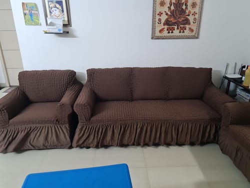 Customer photo review of 2024 Turkish Bubble Frill Sofa Covers : Coffee