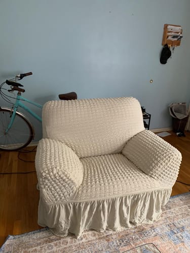 Customer photo review of 2024 Turkish Bubble Frill Sofa Covers : Beige