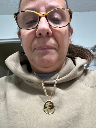 Customer photo review of Diamond Cut Oval Shape Photo Necklace