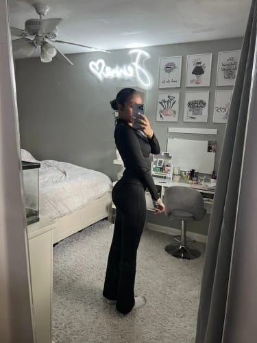 Customer photo review of Women's Solid Woman Pants Slim Fitting High Waisted Streetwear Casual Flare Pants Women Clothes Full Length Capris Trousers