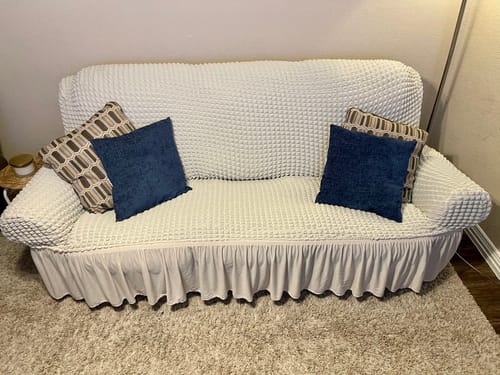 Customer photo review of 2024 Turkish Bubble Frill Sofa Covers : Beige