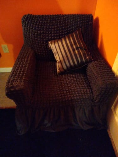 Customer photo review of 2024 Turkish Bubble Frill Sofa Covers : Coffee