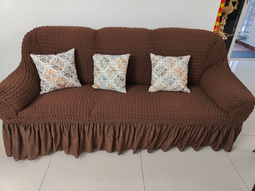 Customer photo review of 2024 Turkish Bubble Frill Sofa Covers : Coffee