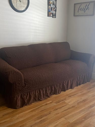 Customer photo review of 2024 Turkish Bubble Frill Sofa Covers : Coffee