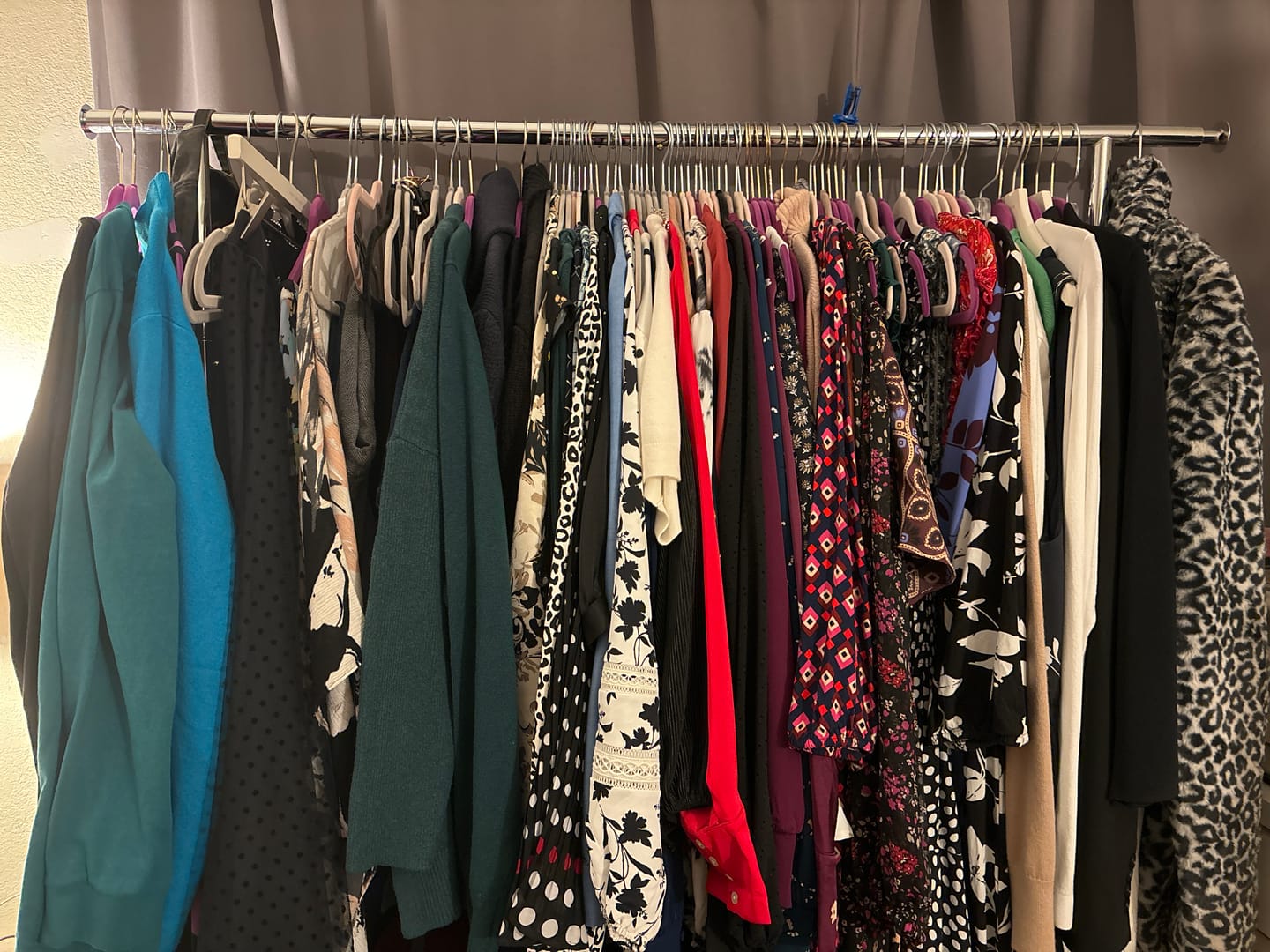 Customer photo review of Raybee 75"W Rolling Clothes Rack with Storage Shelves, Wheeled Metal Clothes Organizer for Bedroom, Laundry & Dorm