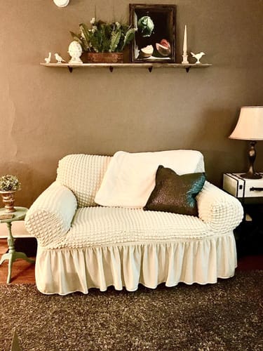 Customer photo review of 2024 Turkish Bubble Frill Sofa Covers : Beige