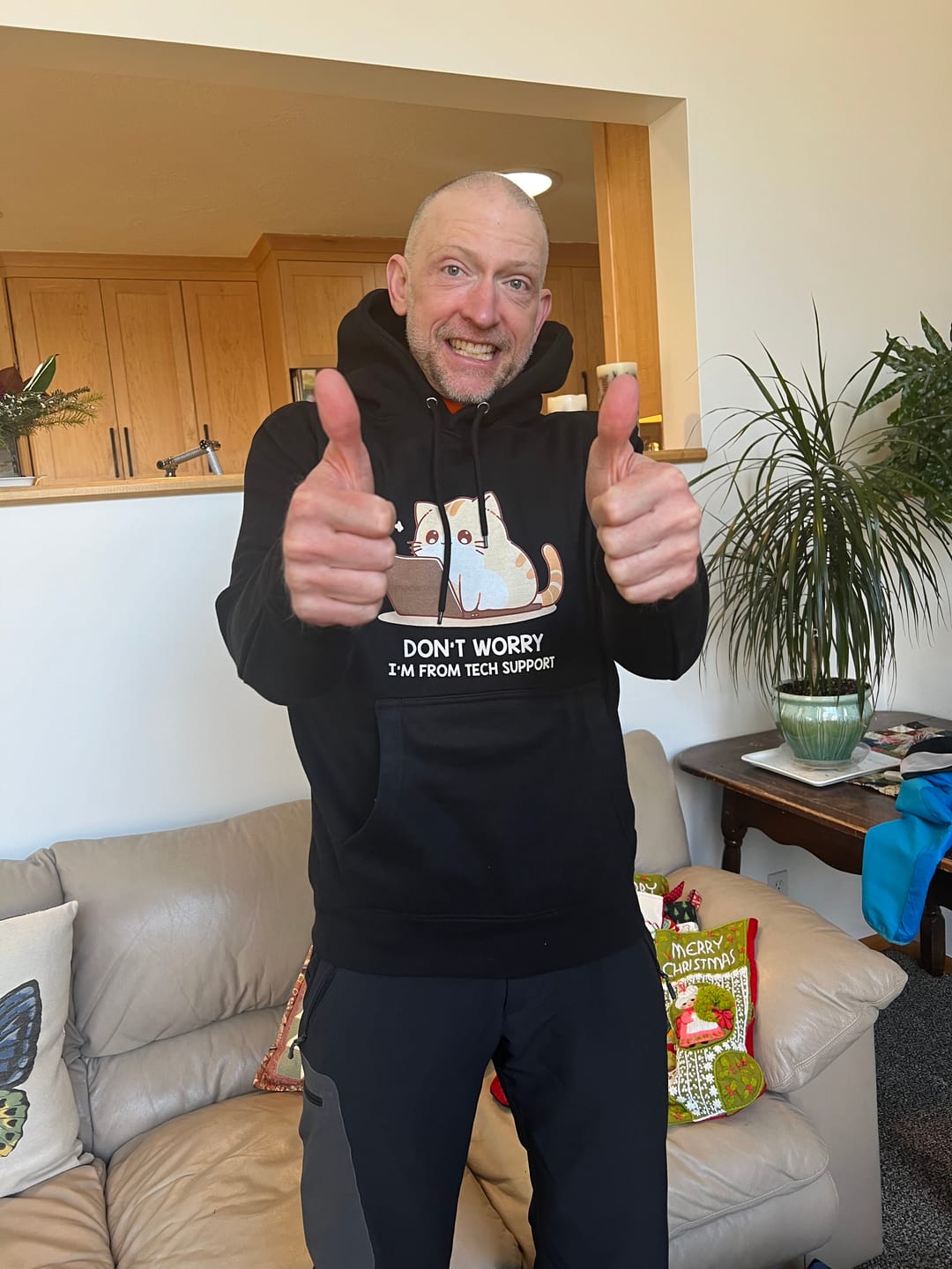 Customer photo review of Tech Support Kitty Hoodie