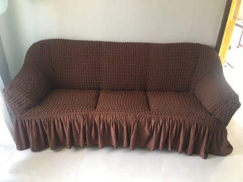 Customer photo review of 2024 Turkish Bubble Frill Sofa Covers : Coffee
