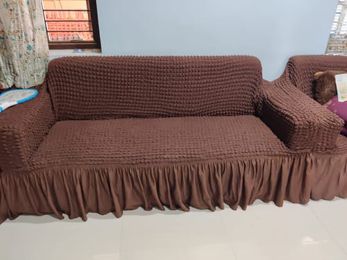 Customer photo review of 2024 Turkish Bubble Frill Sofa Covers : Coffee