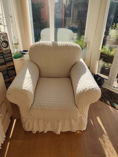 Customer photo review of 2024 Turkish Bubble Frill Sofa Covers : Beige
