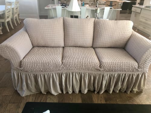 Customer photo review of 2024 Turkish Bubble Frill Sofa Covers : Beige