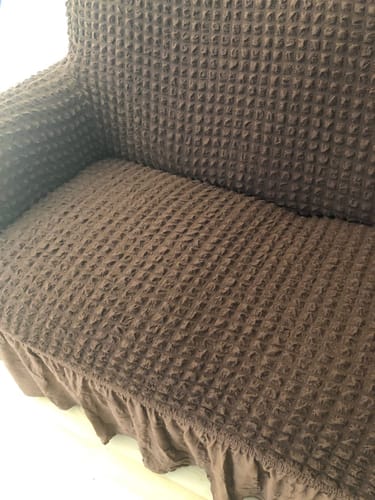 Customer photo review of 2024 Turkish Bubble Frill Sofa Covers : Coffee