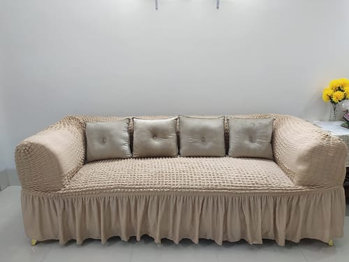 Customer photo review of 2024 Turkish Bubble Frill Sofa Covers : Beige