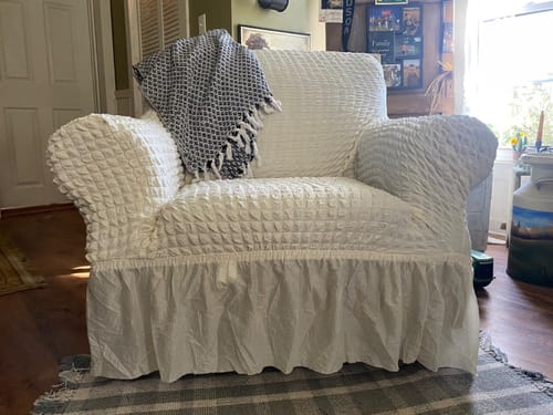 Customer photo review of 2024 Turkish Bubble Frill Sofa Covers : Beige