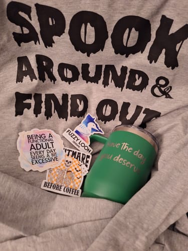 Customer photo review of Spook Around & Find Out Halloween T-Shirt