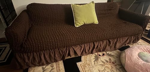 Customer photo review of 2024 Turkish Bubble Frill Sofa Covers : Coffee