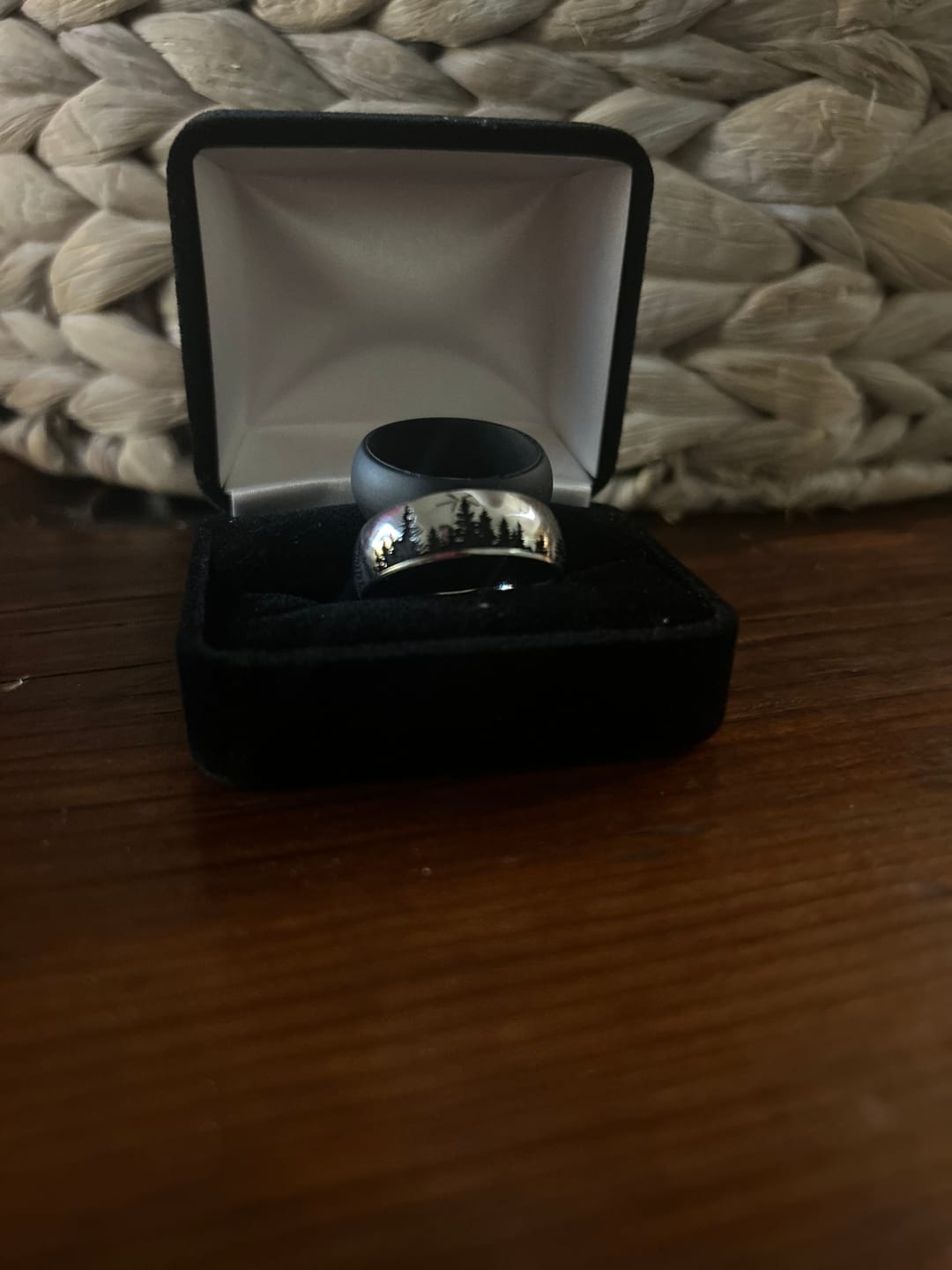 Customer photo review of Forest Wedding Ring with Trees - Cobalt 8mm