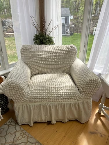 Customer photo review of 2024 Turkish Bubble Frill Sofa Covers : Beige