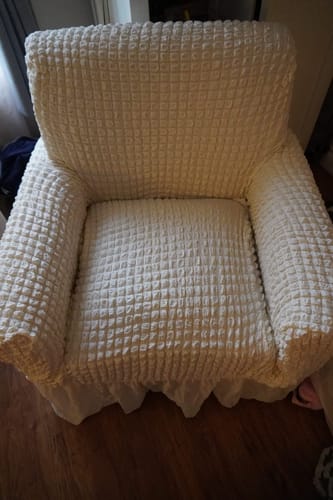 Customer photo review of 2024 Turkish Bubble Frill Sofa Covers : Beige