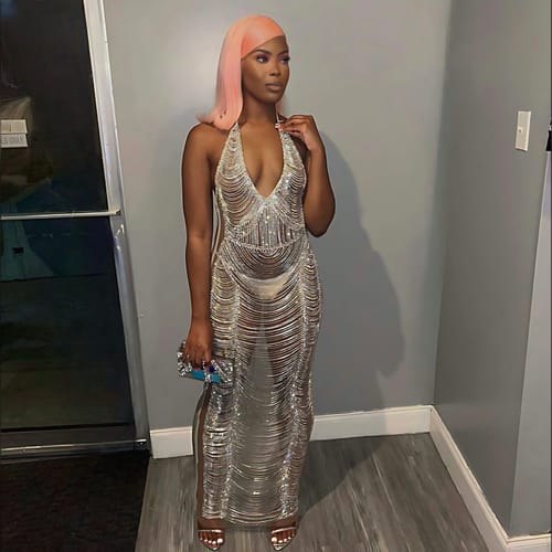 Customer photo review of Amoure Diamond Halterneck Maxi Dress Pre-Order