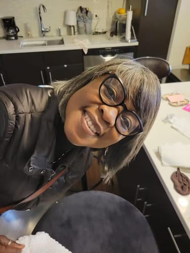 Customer photo review of Luvwin Salt And Pepper Silky Straight Short Bang Wig Natural Human Hair