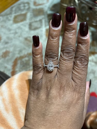 Customer photo review of Halo Pear Cut CZ Ring in Sterling Silver