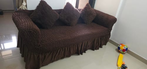 Customer photo review of 2024 Turkish Bubble Frill Sofa Covers : Coffee