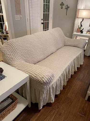 Customer photo review of 2024 Turkish Bubble Frill Sofa Covers : Beige