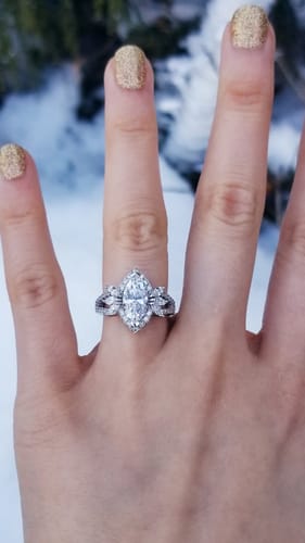 Customer photo review of Halo Flower Marquise CZ Split Shank Ring in Sterling Silver