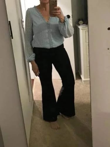 Customer photo review of Women's Solid Woman Pants Slim Fitting High Waisted Streetwear Casual Flare Pants Women Clothes Full Length Capris Trousers