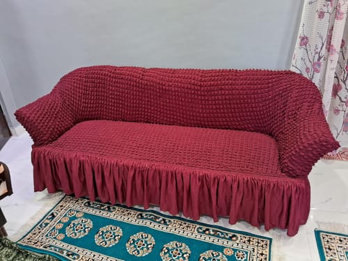 Customer photo review of 2024 Turkish Bubble Frill Sofa Covers : Maroon